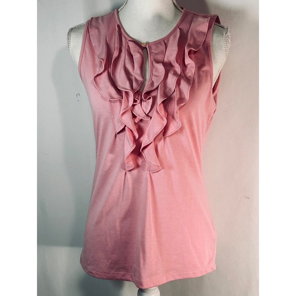 Chaps Womens Pink Ruffle Keyhole Neck‎ Sleeveless Knit Top Size M